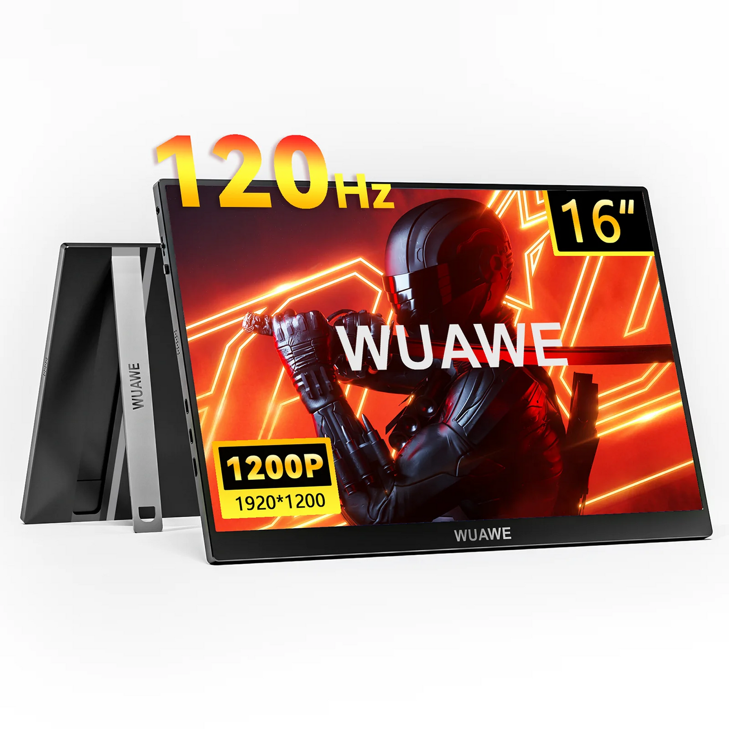 16" 1200P 120Hz Portable Monitor, 100% sRGB Portable Gaming Monitor with Built-in Stand, HDR and Freensync, External USB C
