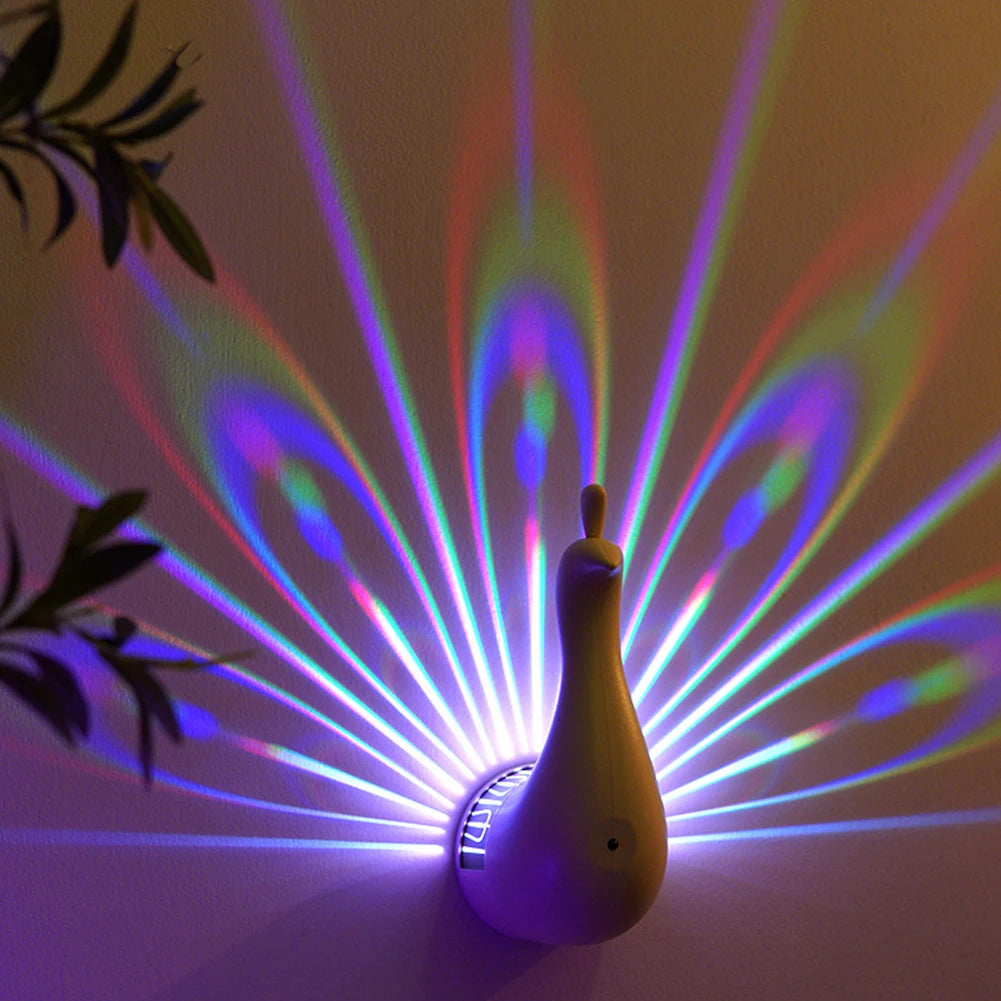 Peacock Projector Lamp Remote Control Night Light Bedside Colorful Atmosphere Light Creative LED Wall-mounted Sleep Night Light