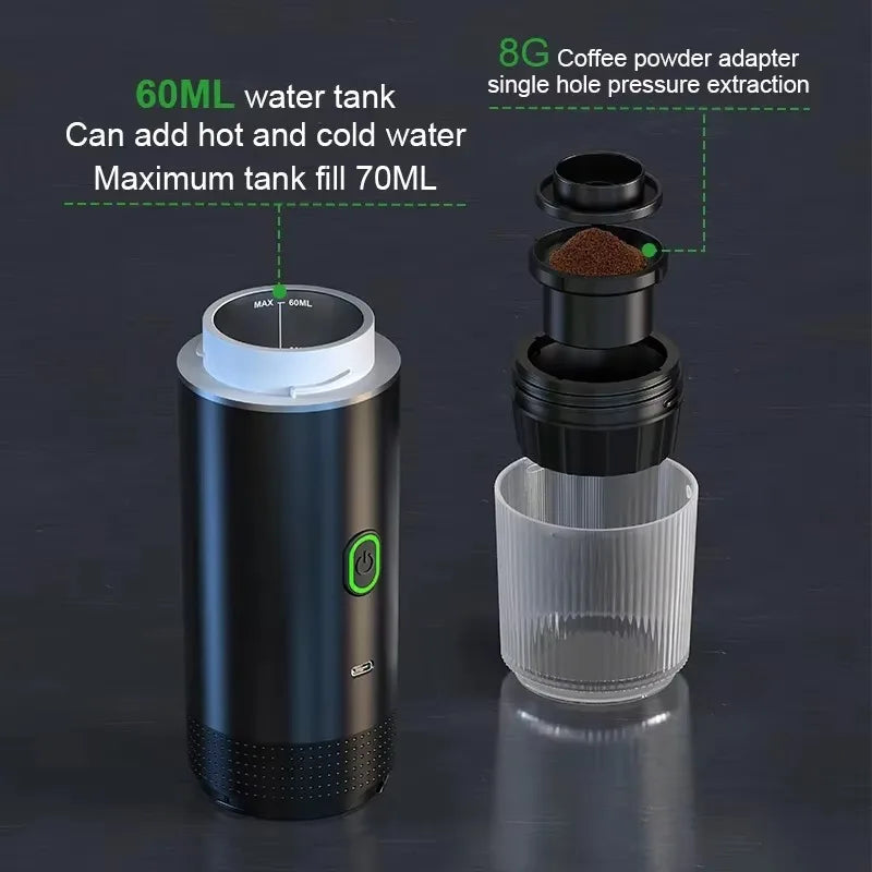 2-in-1 Portable Italian Espresso Machine Espresso Coffee Maker Wireless Portable Espresso Coffee Machine for Car Home and Travel