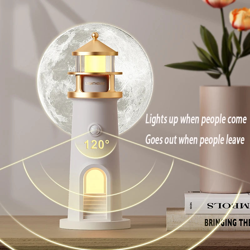 Moon Projection Light Remote Control Bluetooth Speaker Lighthouse Motion Sensor Nightlights Fake Candle Lamp Room Entryway Decor
