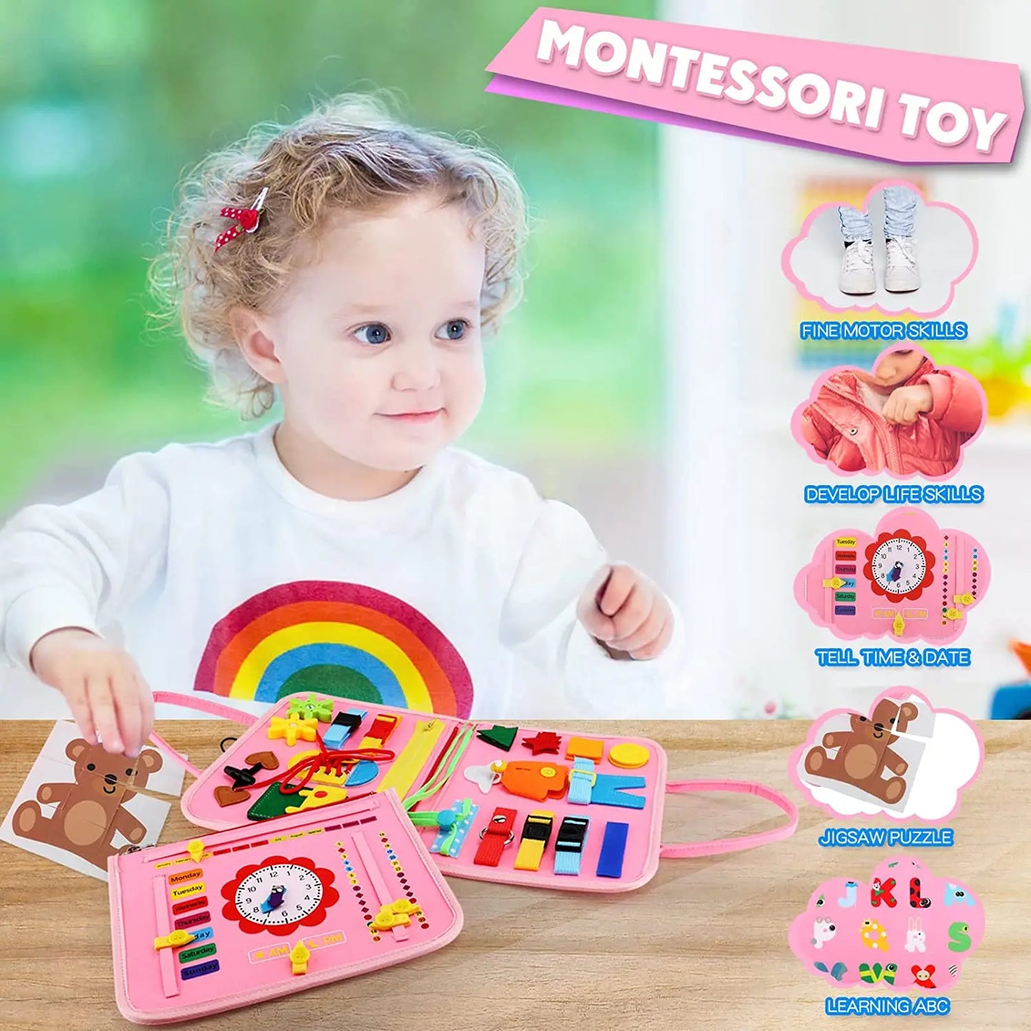 Busy Board Montessori Toys for Toddlers Sensory Toy Preschool Learning Educational Travel Activities For Boys Fine Motor Skills