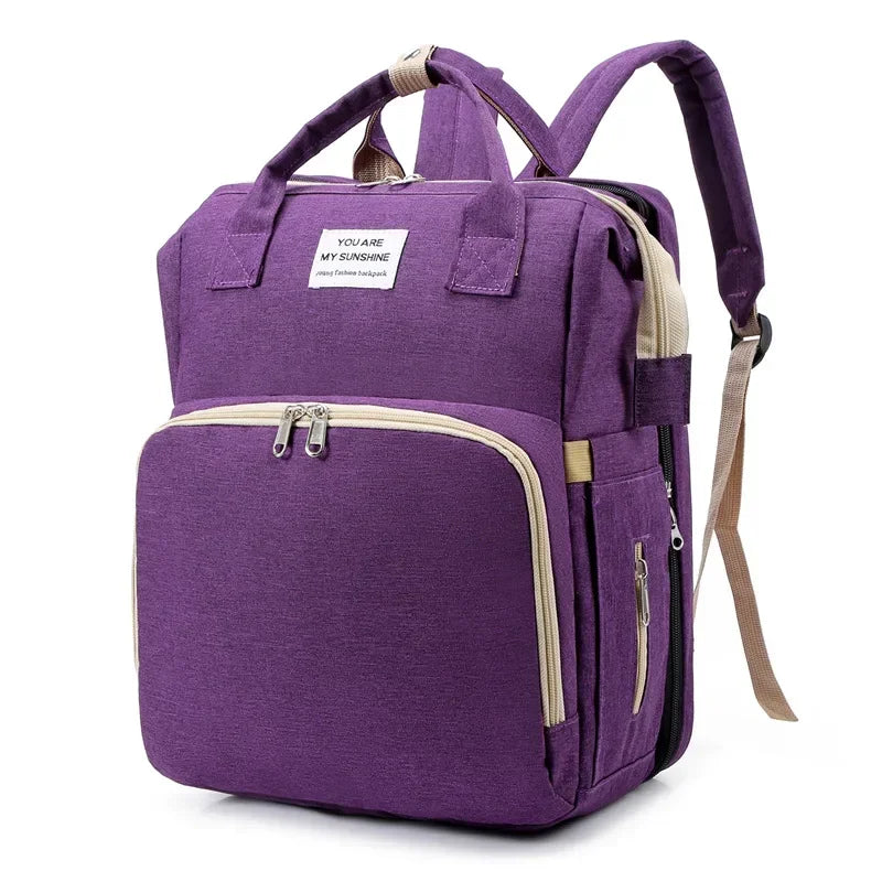 Foldable Travel Mummy Bag with Nappy Backpack Diaper Wet Bag Changing Pad Baby Crib