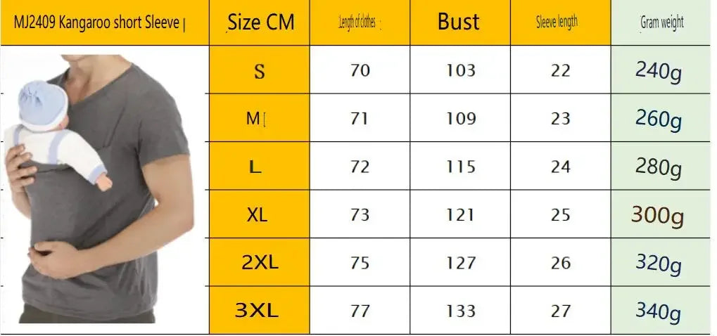 High-quality Cotton Kangaroo Pocket T-Shirt Baby Carrier Father Safety Feeding Cotton DadyT Shirt Pregnancy Clothes