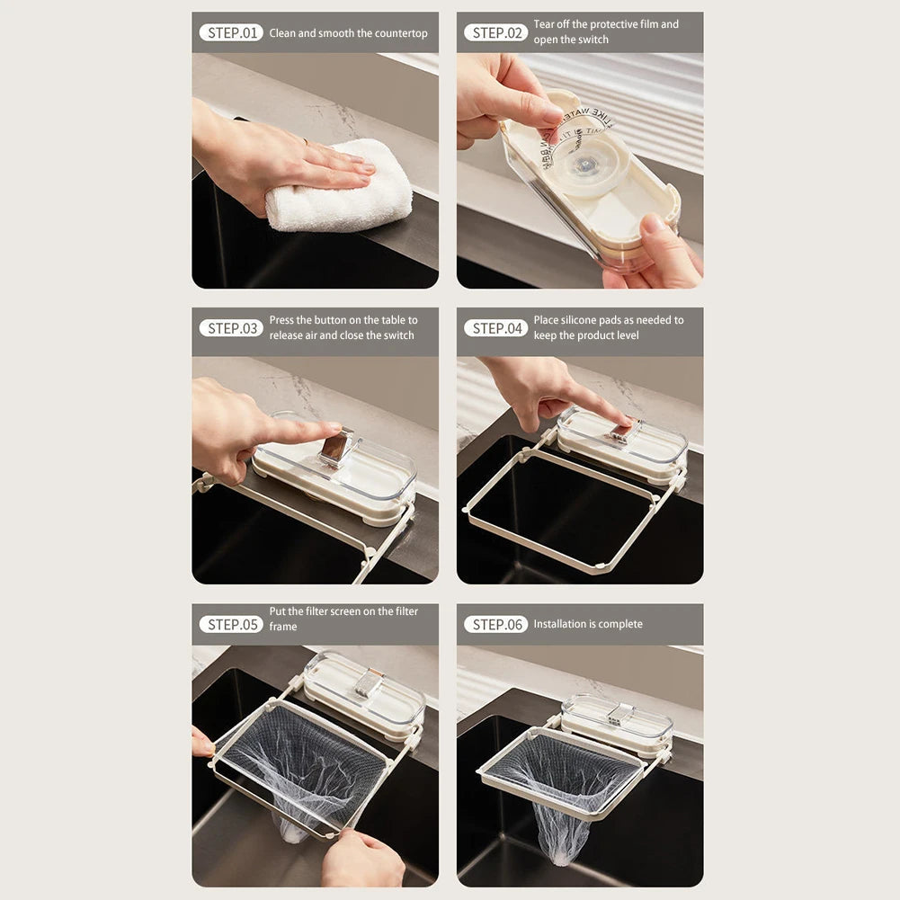 Kitchen Sink Filter Rack With 50pcs Net Filter Bag Foldable Multi-Purpose Drainage Basket Leftovers Soup Food Drainer Shelf