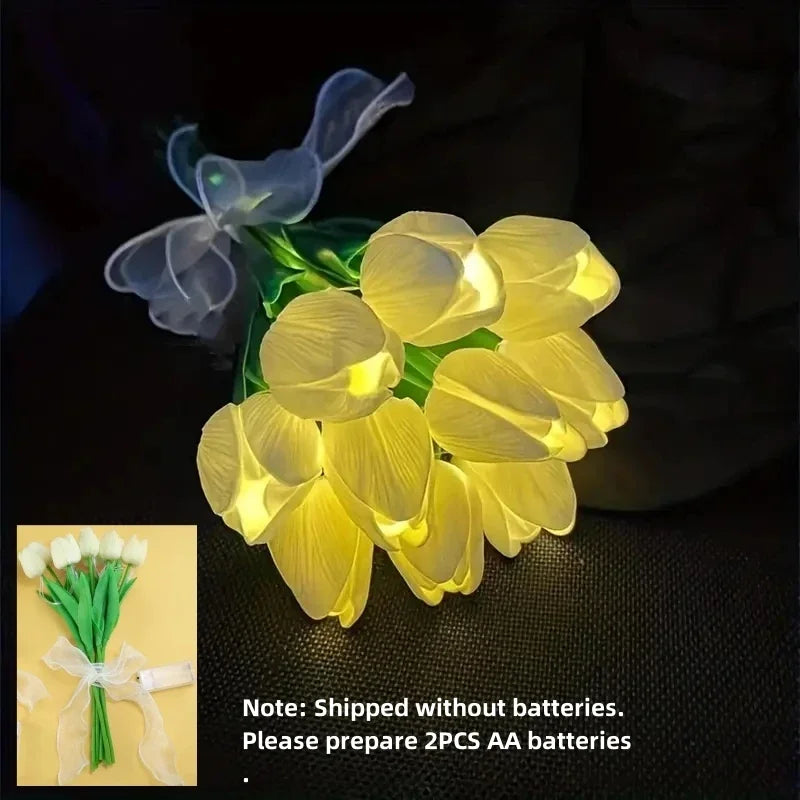 10PCS Tulips with LED Light Artificial Tulip Flowers Table Lamp Simulation Tulips Bouquet Night Light Gifts for Home Decoration