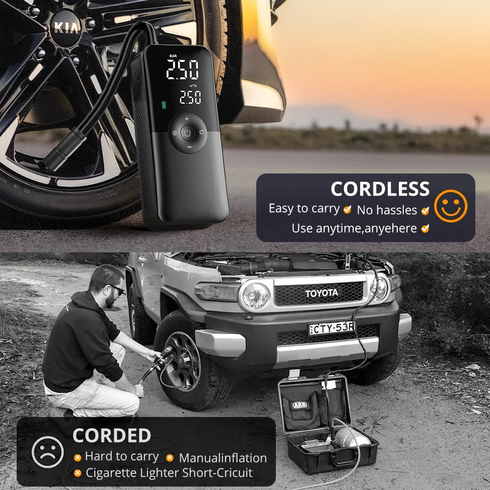 CARSUN Portable Tire Inflator Rechargeable Electric Inflator For Car Bicycle Digital Air Compressor Football Ball Inflator Pump