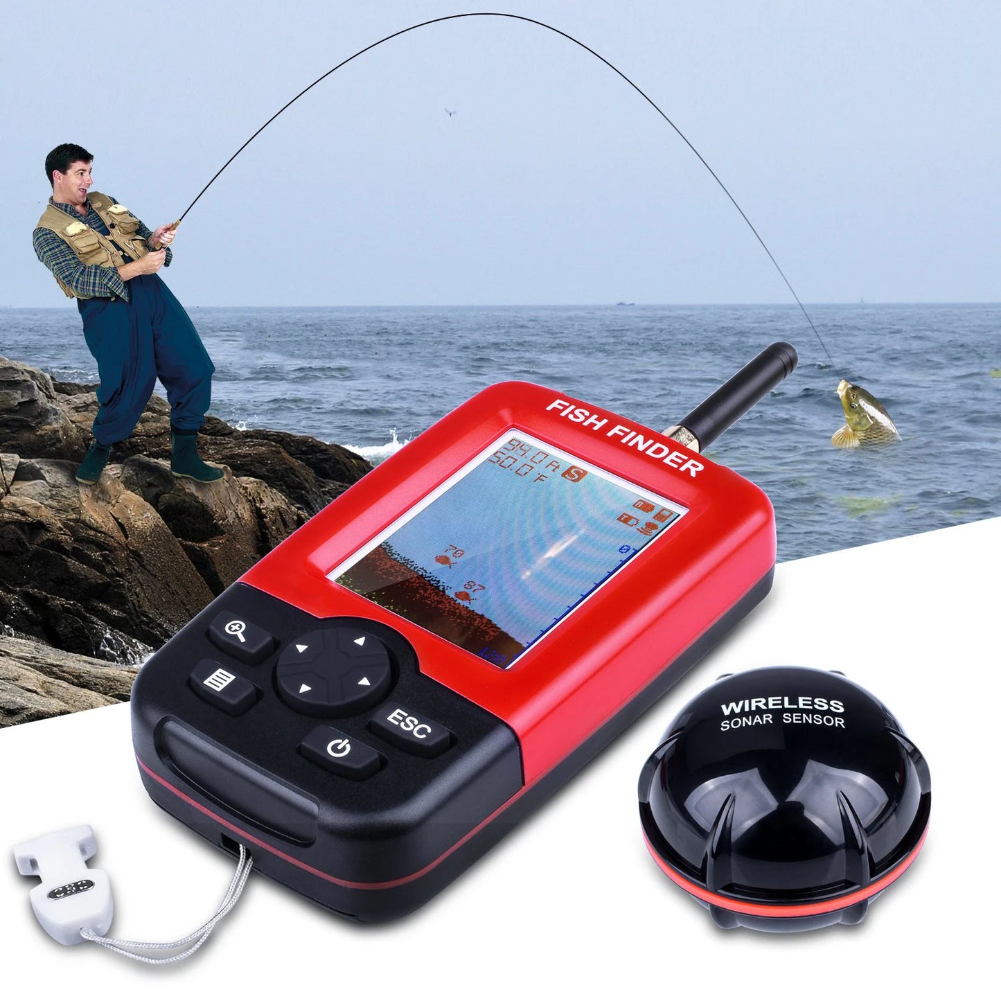 100M Portable Sonar Fish Finders Fishing lure Echo Sounder Fishing Finder Alarm Transducer Lake Sea Fishing