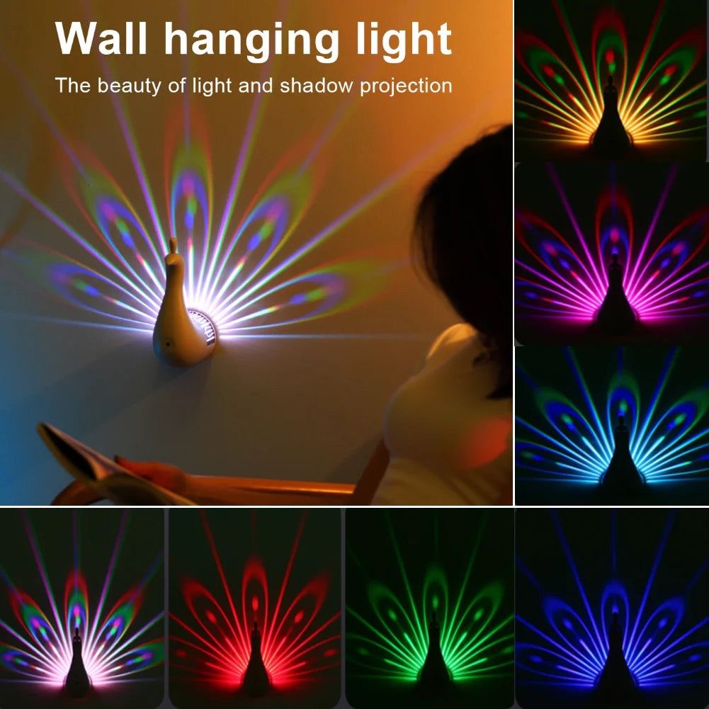 Peacock Projector Lamp Remote Control Night Light Bedside Colorful Atmosphere Light Creative LED Wall-mounted Sleep Night Light