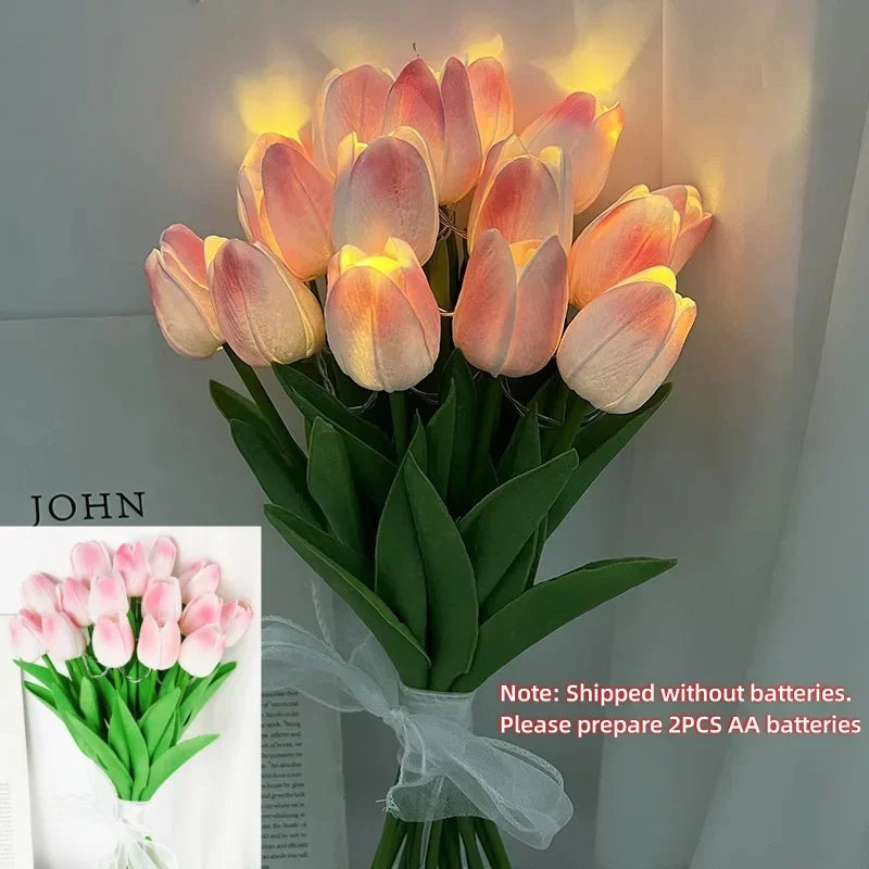 10PCS Tulips with LED Light Artificial Tulip Flowers Table Lamp Simulation Tulips Bouquet Night Light Gifts for Home Decoration