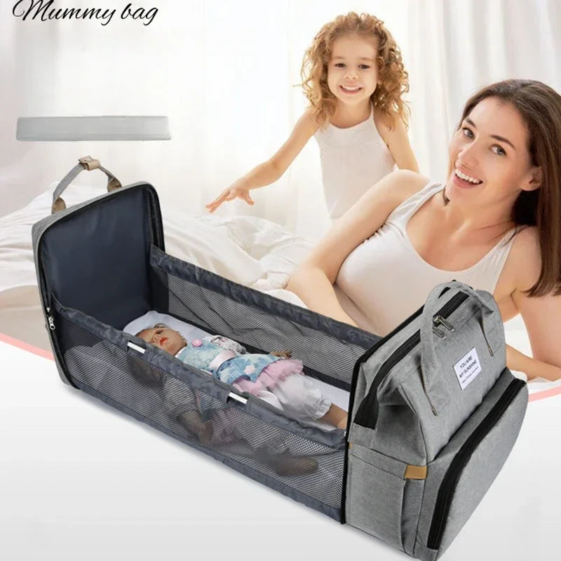 Foldable Travel Mummy Bag with Nappy Backpack Diaper Wet Bag Changing Pad Baby Crib