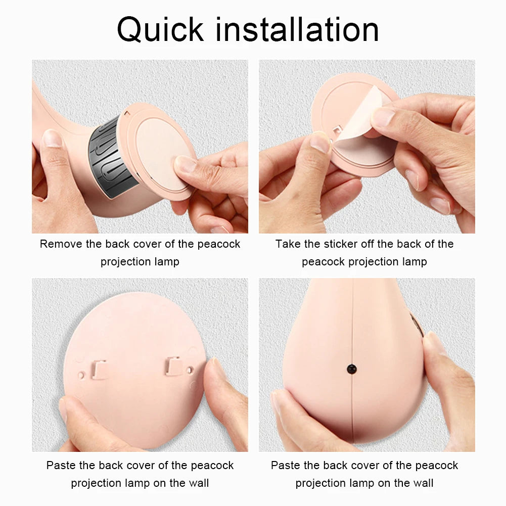 Peacock Projector Lamp Remote Control Night Light Bedside Colorful Atmosphere Light Creative LED Wall-mounted Sleep Night Light