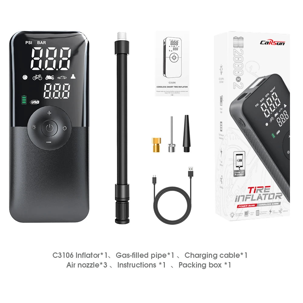 CARSUN Portable Tire Inflator Rechargeable Electric Inflator For Car Bicycle Digital Air Compressor Football Ball Inflator Pump