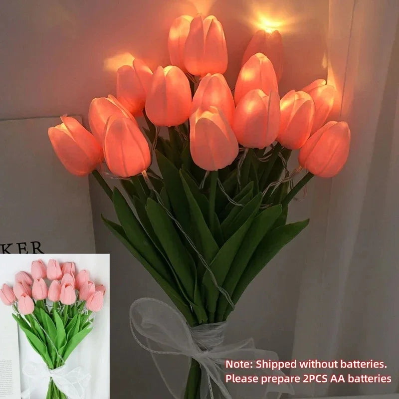10PCS Tulips with LED Light Artificial Tulip Flowers Table Lamp Simulation Tulips Bouquet Night Light Gifts for Home Decoration