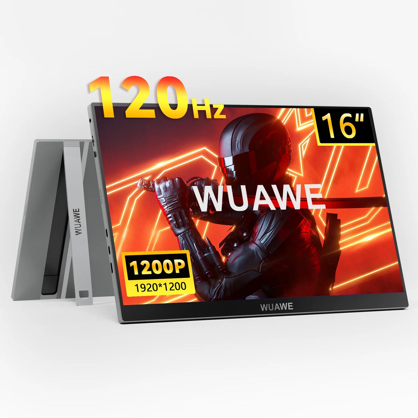 16" 1200P 120Hz Portable Monitor, 100% sRGB Portable Gaming Monitor with Built-in Stand, HDR and Freensync, External USB C