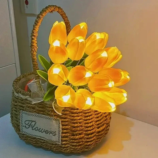 10PCS Tulips with LED Light Artificial Tulip Flowers Table Lamp Simulation Tulips Bouquet Night Light Gifts for Home Decoration