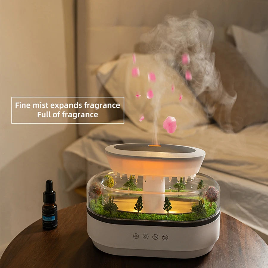 2024 New Simulated Raindrop Aromatherapy Diffuser Forest Green Landscape Essential Oil Humidifier With Natural White Noise Music