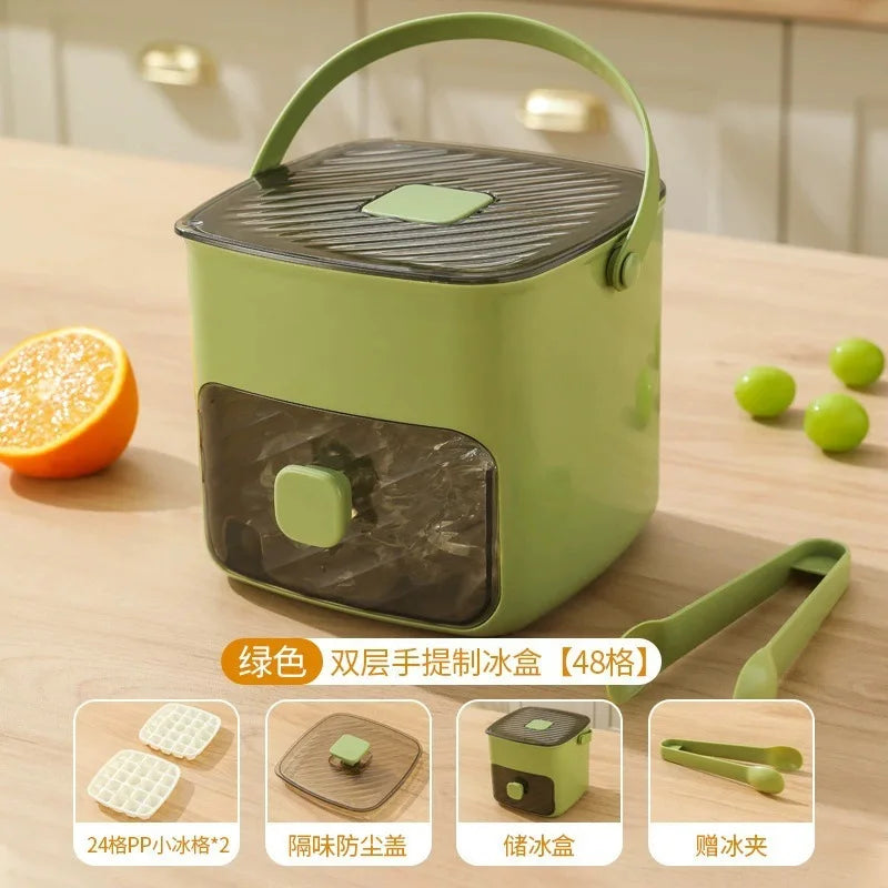 2025 New Ice Box with One Click De Icing and Easy Demolding Ice Grid Large Capacity Ice Making Box Square Plastic Mold