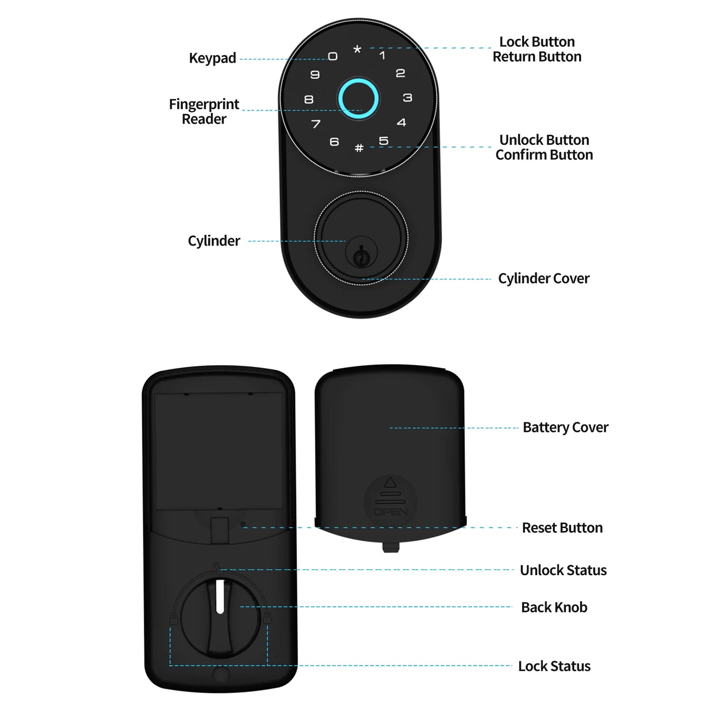 Viladepot Smart Lock Fingerprint Door Lock App Remote Control IP53 Waterproof Passcode Unlock Electronic Keypad Front Door