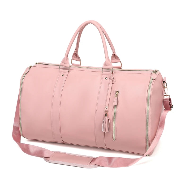 1pc Foldable Women's Travel Convenient Carry-on Clothing Bag Large PU Leather Duffel Bag Women's Business Travel Bag