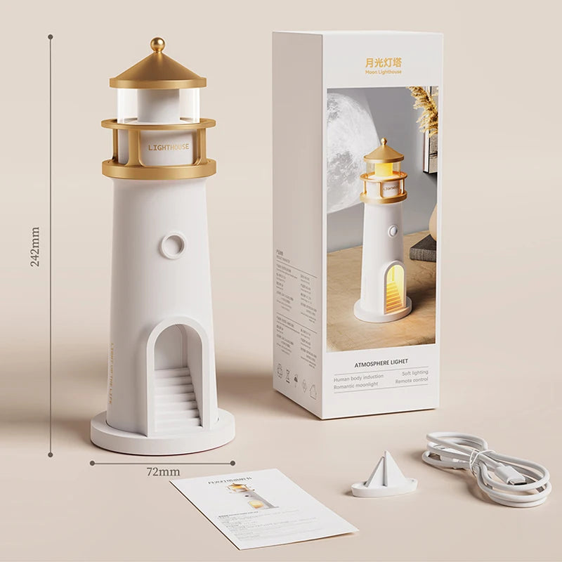 Moon Projection Light Remote Control Bluetooth Speaker Lighthouse Motion Sensor Nightlights Fake Candle Lamp Room Entryway Decor
