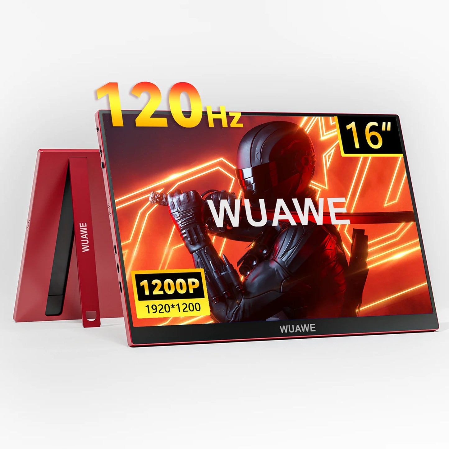 16" 1200P 120Hz Portable Monitor, 100% sRGB Portable Gaming Monitor with Built-in Stand, HDR and Freensync, External USB C