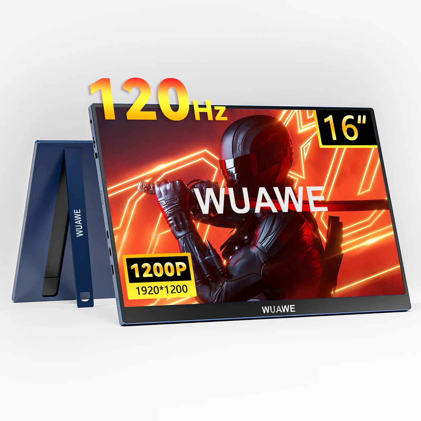 16" 1200P 120Hz Portable Monitor, 100% sRGB Portable Gaming Monitor with Built-in Stand, HDR and Freensync, External USB C