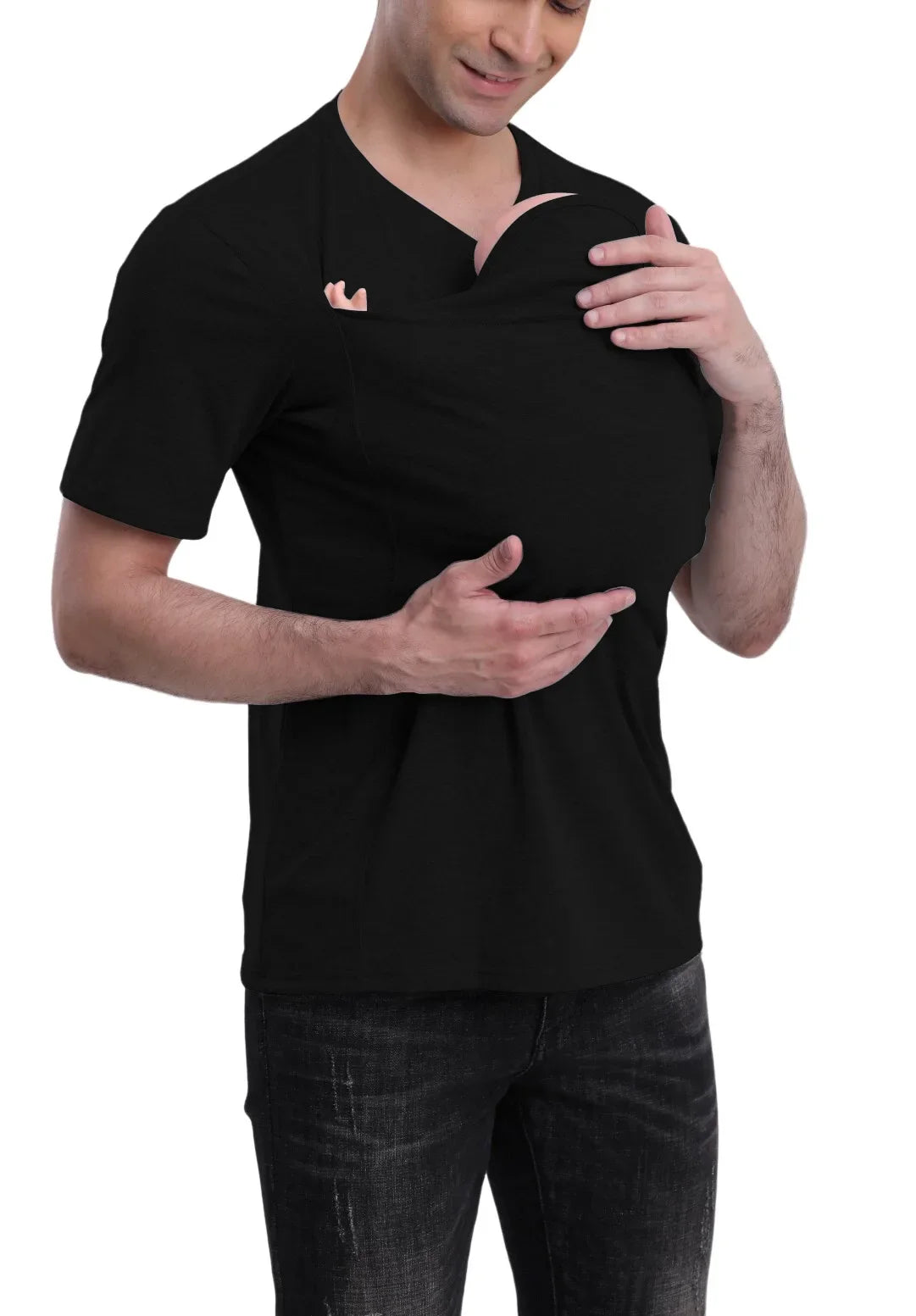 High-quality Cotton  Kangaroo Pocket T-Shirt Baby Carrier Father Safety Feeding Cotton  DadyT Shirt Pregnancy Clothes