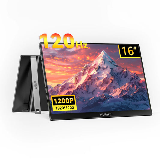 16" 1200P 120Hz Portable Monitor, 100% sRGB Portable Gaming Monitor with Built-in Stand, HDR and Freensync, External USB C