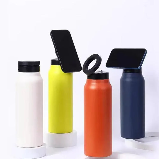 Magnetic Vacuum Flasks Stainless Steel Sports Water Bottle Mobile Phone Holder Creative Portable Outdoor Thermal Insulation Cup