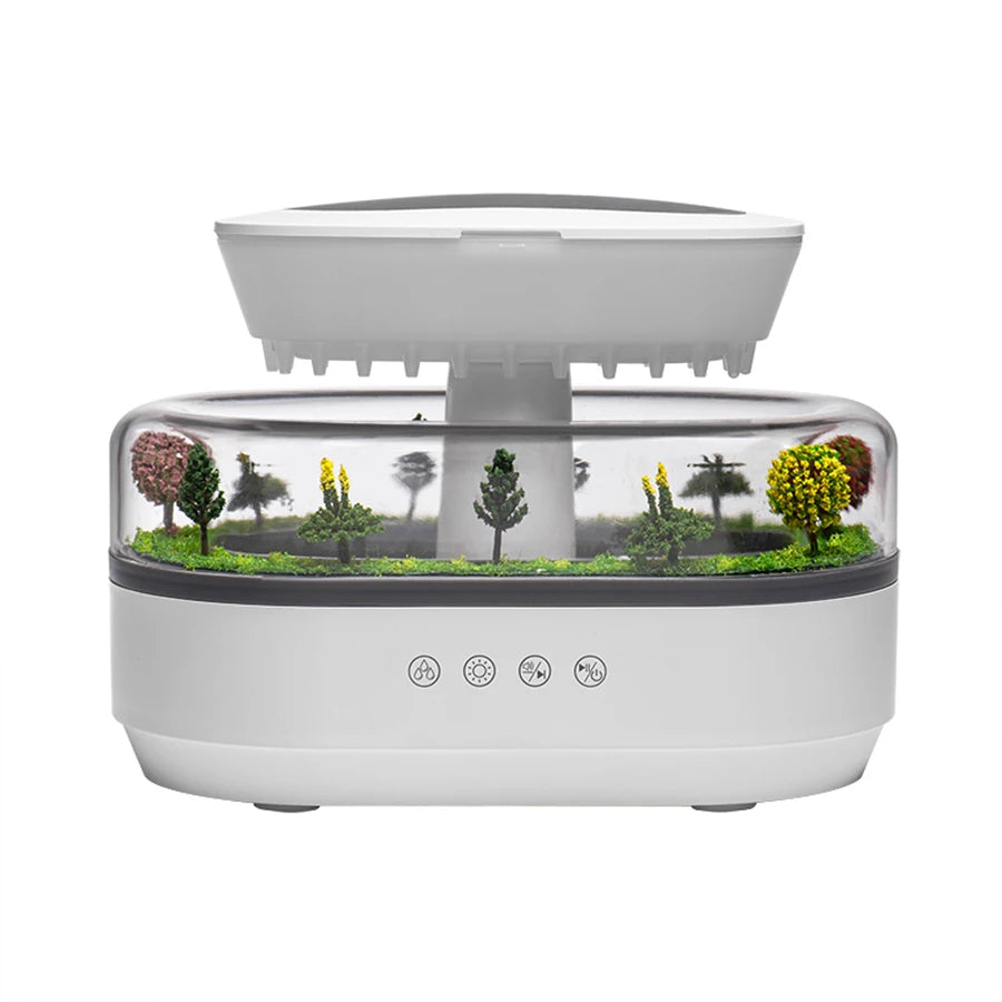 2024 New Simulated Raindrop Aromatherapy Diffuser Forest Green Landscape Essential Oil Humidifier With Natural White Noise Music