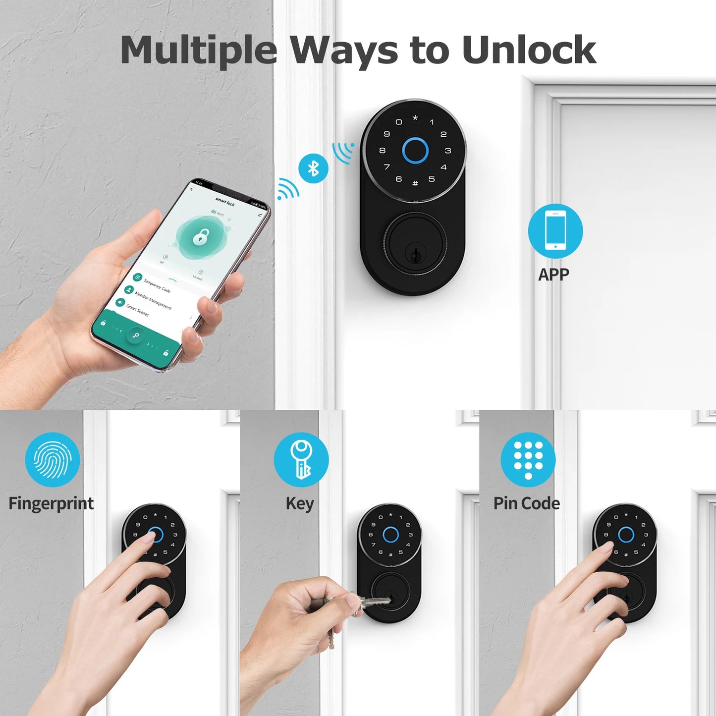 Viladepot Smart Lock Fingerprint Door Lock App Remote Control IP53 Waterproof Passcode Unlock Electronic Keypad Front Door