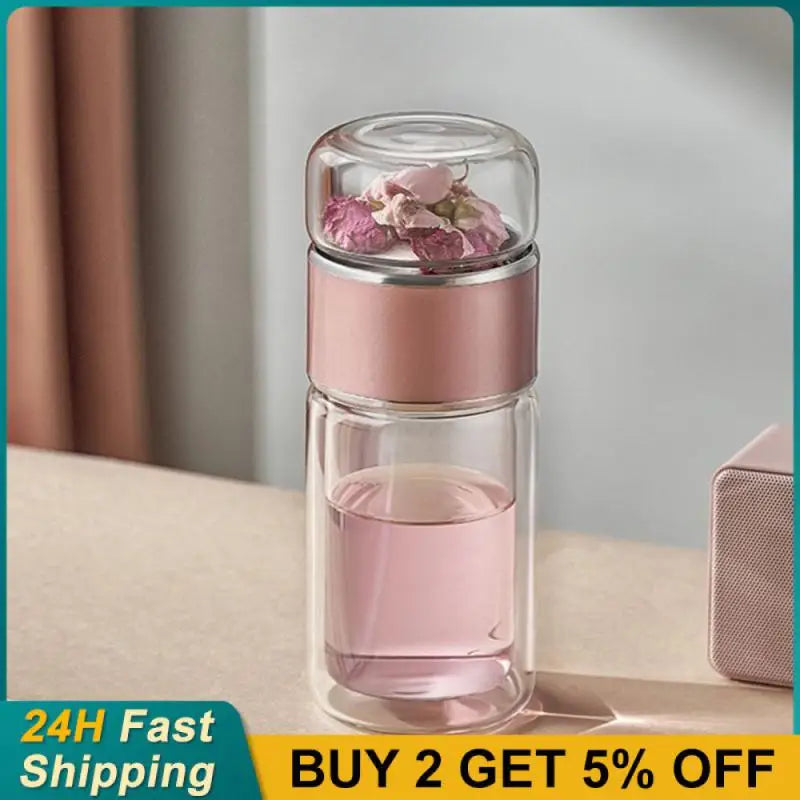 7*18cm Glass Portable Water Bottles And Jugs 280ml Tea Separator Cup Tea Water Separation Drinking Utensils Water Cup Make Tea