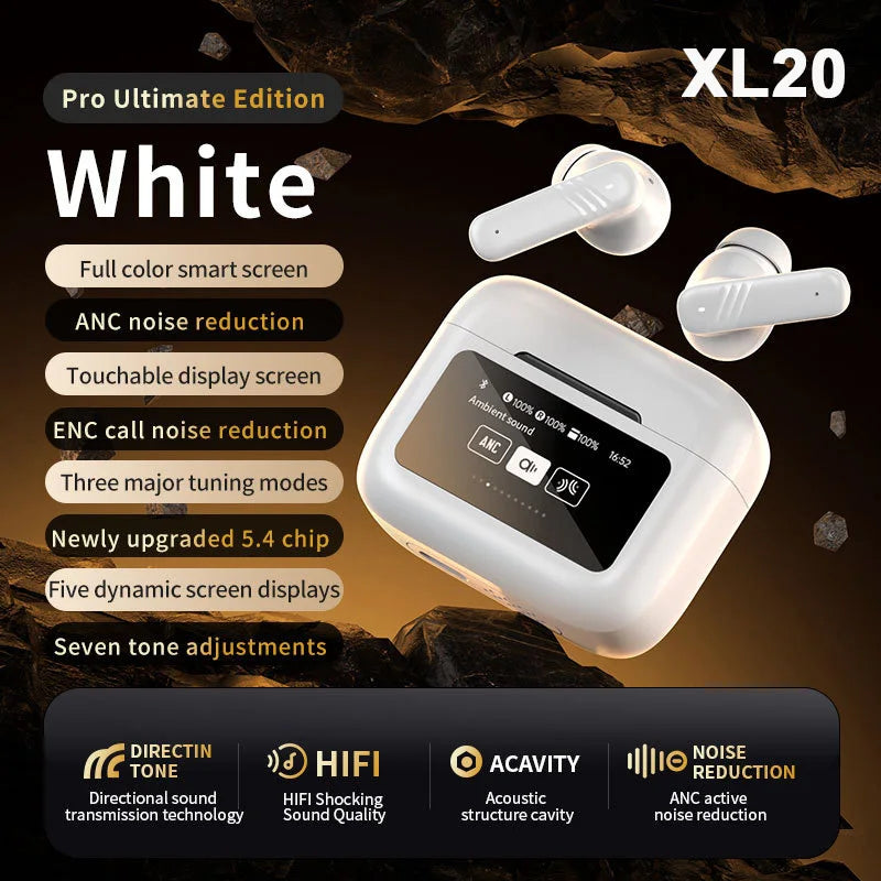 Earphone Bluetooth True Wireless Earbuds BT5.4 HIFI Stereo Headphone with ANC Noise Reduction LED Touch Screen Control for Gamer