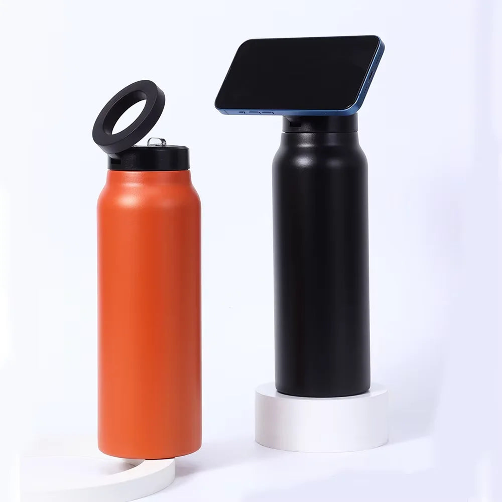 Magnetic Vacuum Flasks Stainless Steel Sports Water Bottle Mobile Phone Holder Creative Portable Outdoor Thermal Insulation Cup