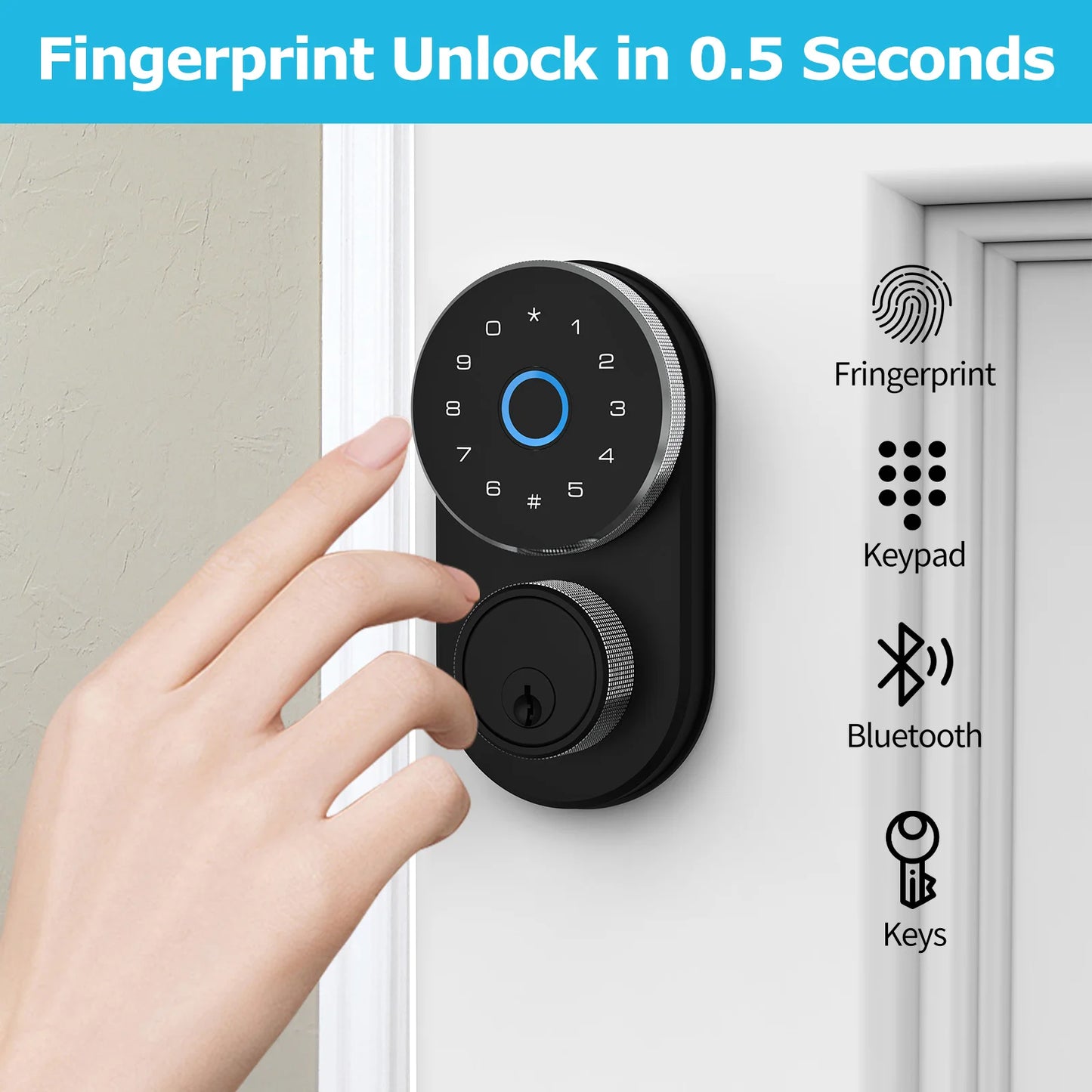 Viladepot Smart Lock Fingerprint Door Lock App Remote Control IP53 Waterproof Passcode Unlock Electronic Keypad Front Door