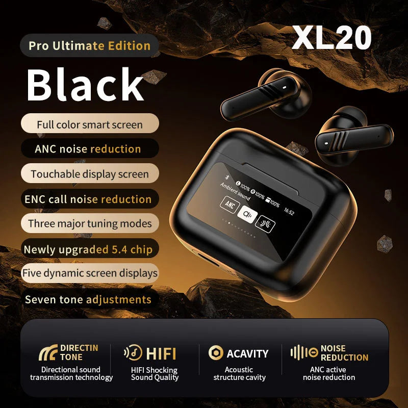 Earphone Bluetooth True Wireless Earbuds BT5.4 HIFI Stereo Headphone with ANC Noise Reduction LED Touch Screen Control for Gamer
