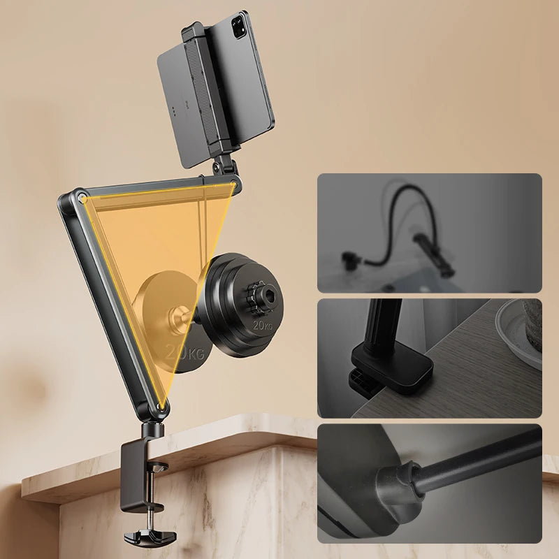 Foldable Versatile Tablet Holder Stand Aluminum Alloy 360° Rotation Bed/Desk Arm Mount Tablet Stand for 4.5-12.9 Inche Devices