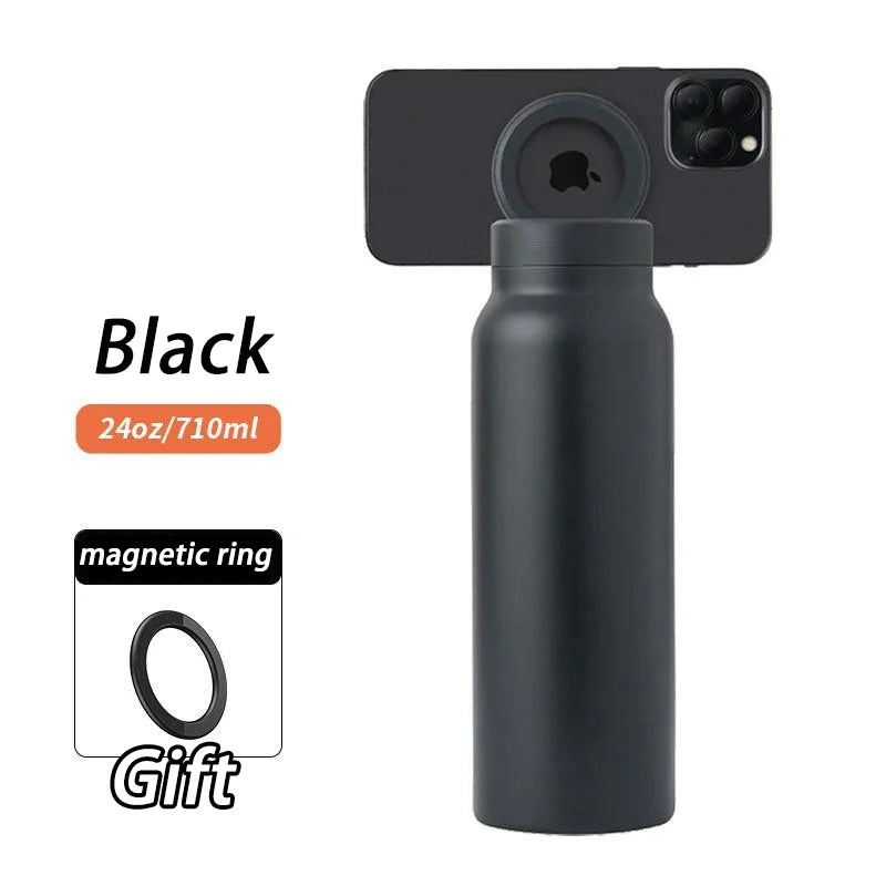 Magnetic Vacuum Flasks Stainless Steel Sports Water Bottle Mobile Phone Holder Creative Portable Outdoor Thermal Insulation Cup