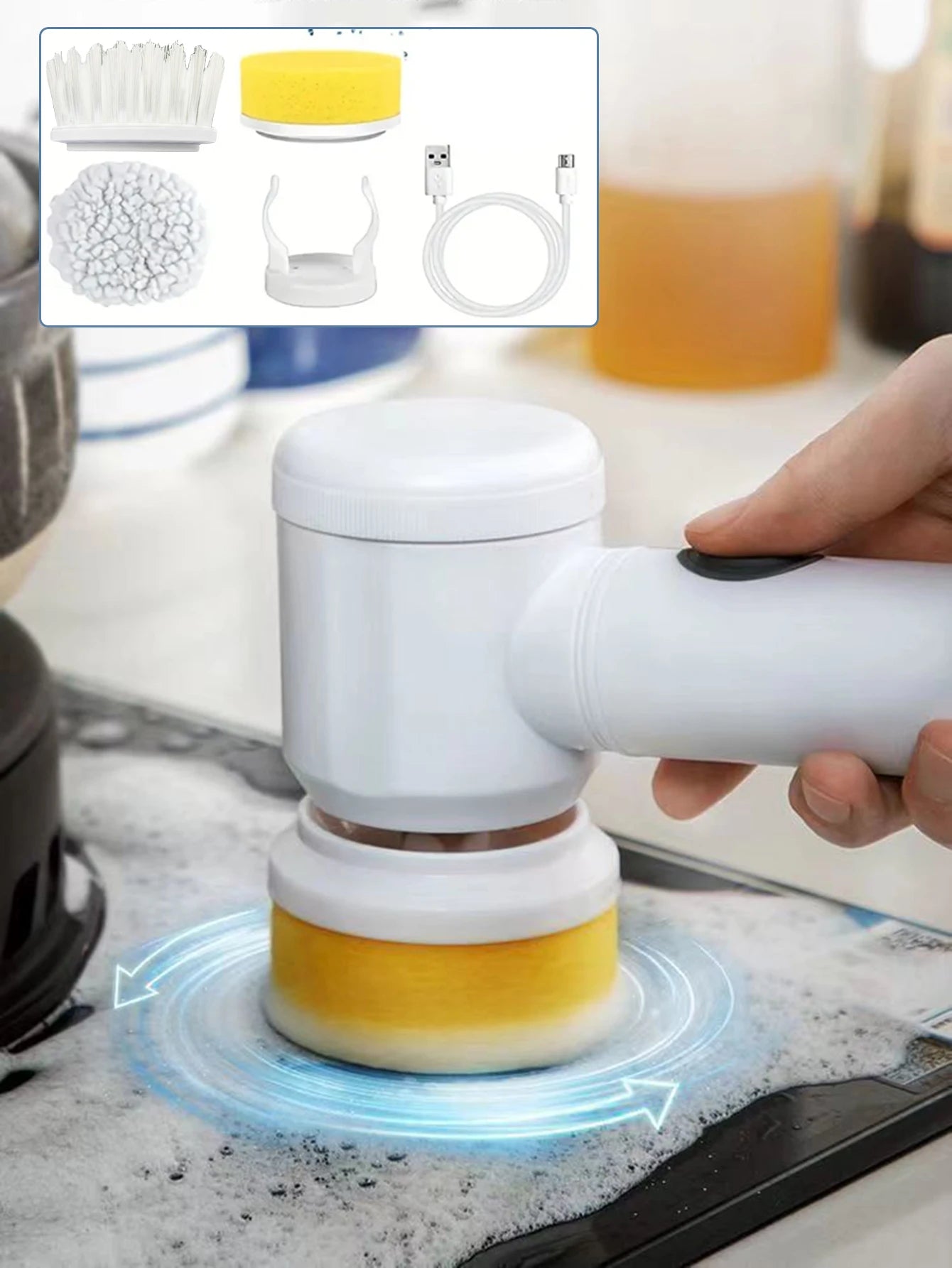 Electric Spin Scrubber With 3 Replacement Brush Heads, Power Cordless Kitchen Scrubber For Bathroom Kitchen To School Supplies