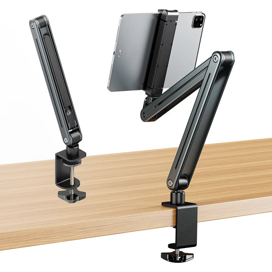 Foldable Versatile Tablet Holder Stand Aluminum Alloy 360° Rotation Bed/Desk Arm Mount Tablet Stand for 4.5-12.9 Inche Devices