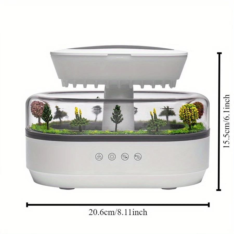 2024 New Simulated Raindrop Aromatherapy Diffuser Forest Green Landscape Essential Oil Humidifier With Natural White Noise Music