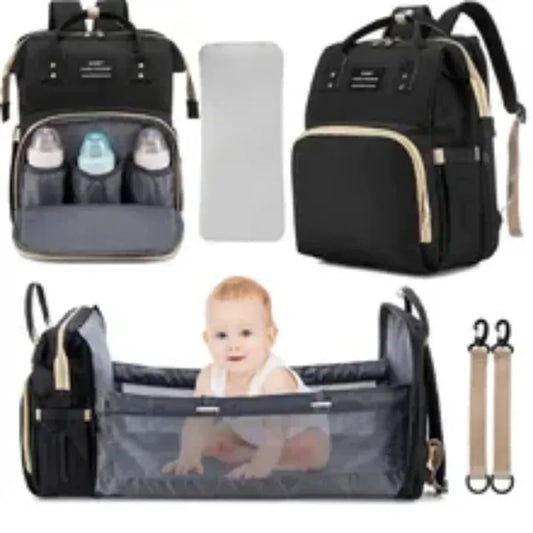 Foldable Travel Mummy Bag with Nappy Backpack Diaper Wet Bag Changing Pad Baby Crib
