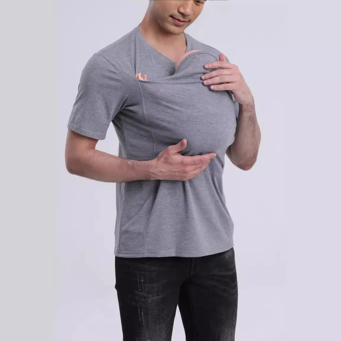 High-quality Cotton  Kangaroo Pocket T-Shirt Baby Carrier Father Safety Feeding Cotton  DadyT Shirt Pregnancy Clothes