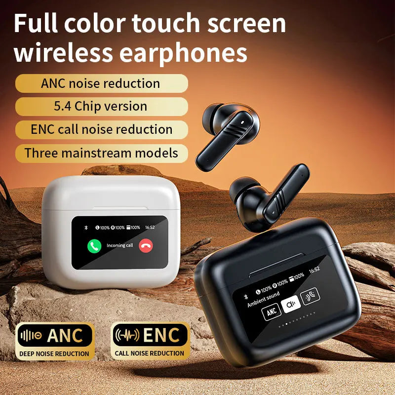 Earphone Bluetooth True Wireless Earbuds BT5.4 HIFI Stereo Headphone with ANC Noise Reduction LED Touch Screen Control for Gamer