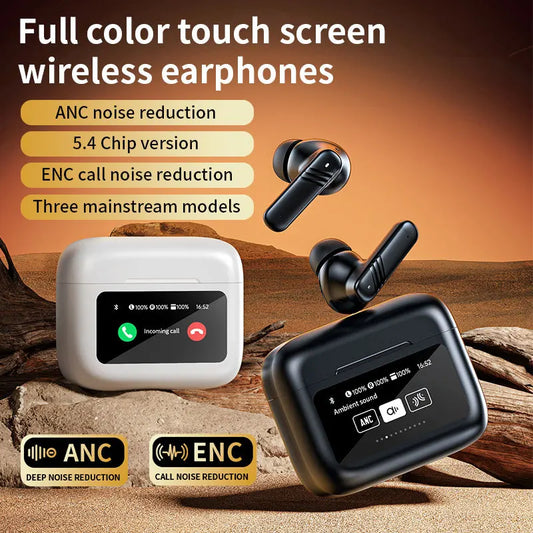 Earphone Bluetooth True Wireless Earbuds BT5.4 HIFI Stereo Headphone with ANC Noise Reduction LED Touch Screen Control for Gamer