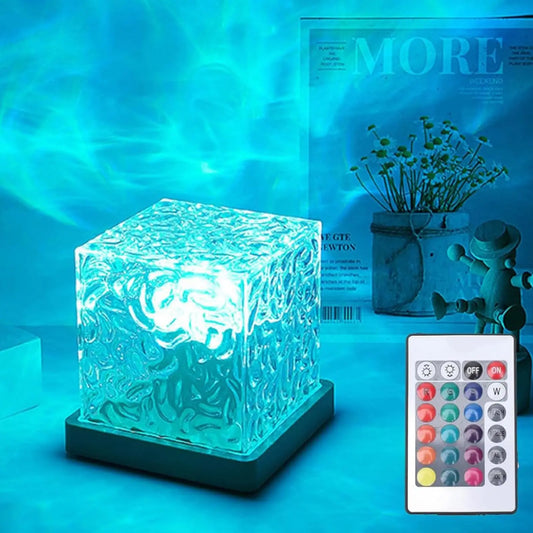Ocean Wave Aurora Projector Light 16 Colors Dynamic Rotating Flame Crystal Lamp With Remote RGB Dimmable For Living Room Decor