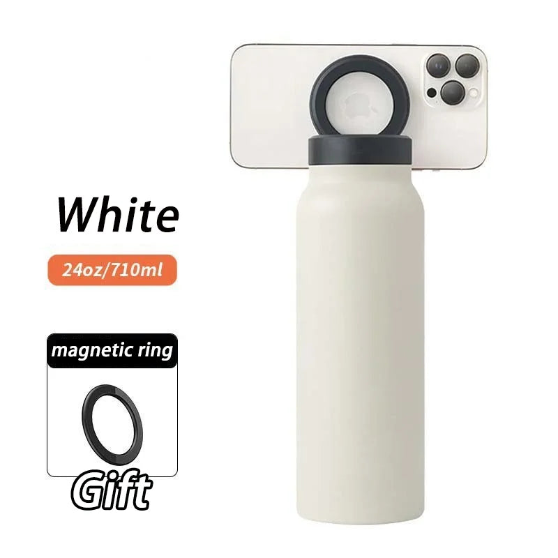 Magnetic Vacuum Flasks Stainless Steel Sports Water Bottle Mobile Phone Holder Creative Portable Outdoor Thermal Insulation Cup