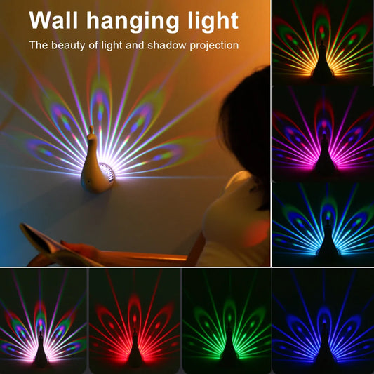 Peacock Projector Lamp Remote Control Night Light Bedside Colorful Atmosphere Light Creative LED Wall-mounted Sleep Night Light