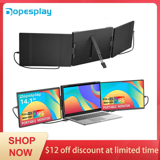 Dopesplay 14.1" Triple Portable Monitor For Laptop 1200P FHD IPS Extender Screen Type-C USB For PC Switch Mac Laptop Up to 17.3“