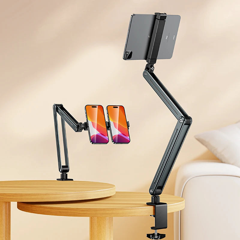 Foldable Versatile Tablet Holder Stand Aluminum Alloy 360° Rotation Bed/Desk Arm Mount Tablet Stand for 4.5-12.9 Inche Devices
